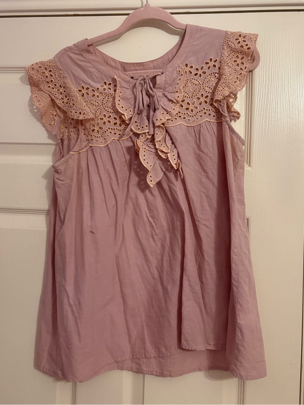 Sleeveless Pink Eyelet Tie-Front Blouse